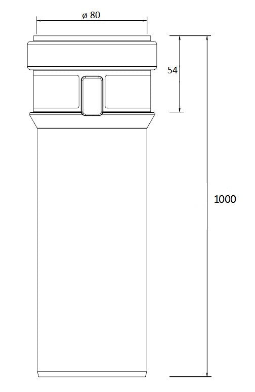Burgerhout Safe-PP rookgasafvoer pijp 80° 1000mm 400453977 Technische tekening | CVketel.nl